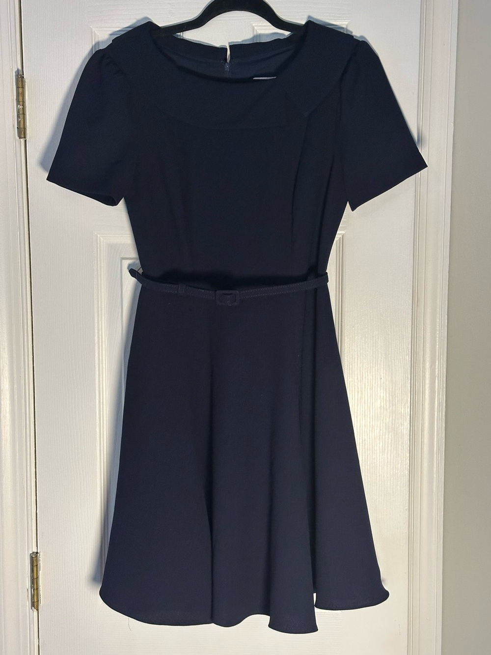 Gal Meets Glam belted Navy Fit and Flare Dress